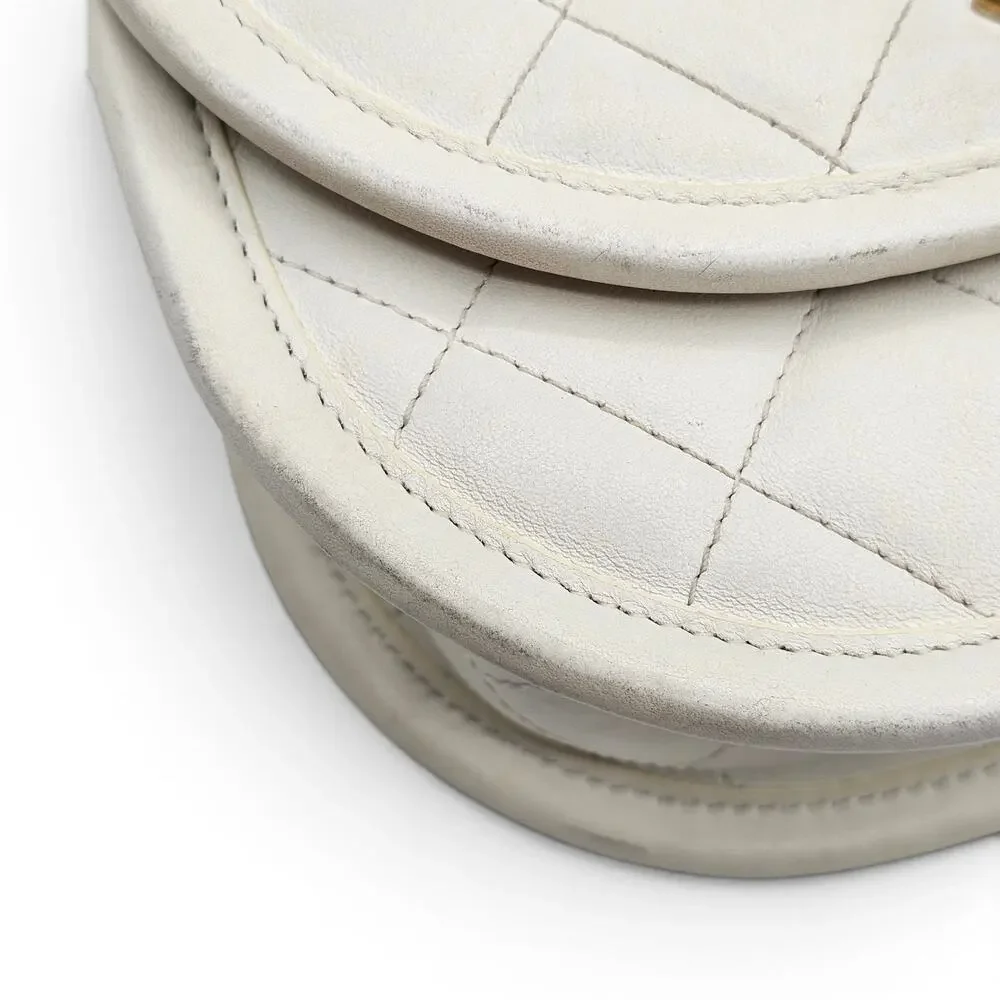 Chanel Quilted Messenger Crossbody Flap Bag White Lambskin Gold Hardware